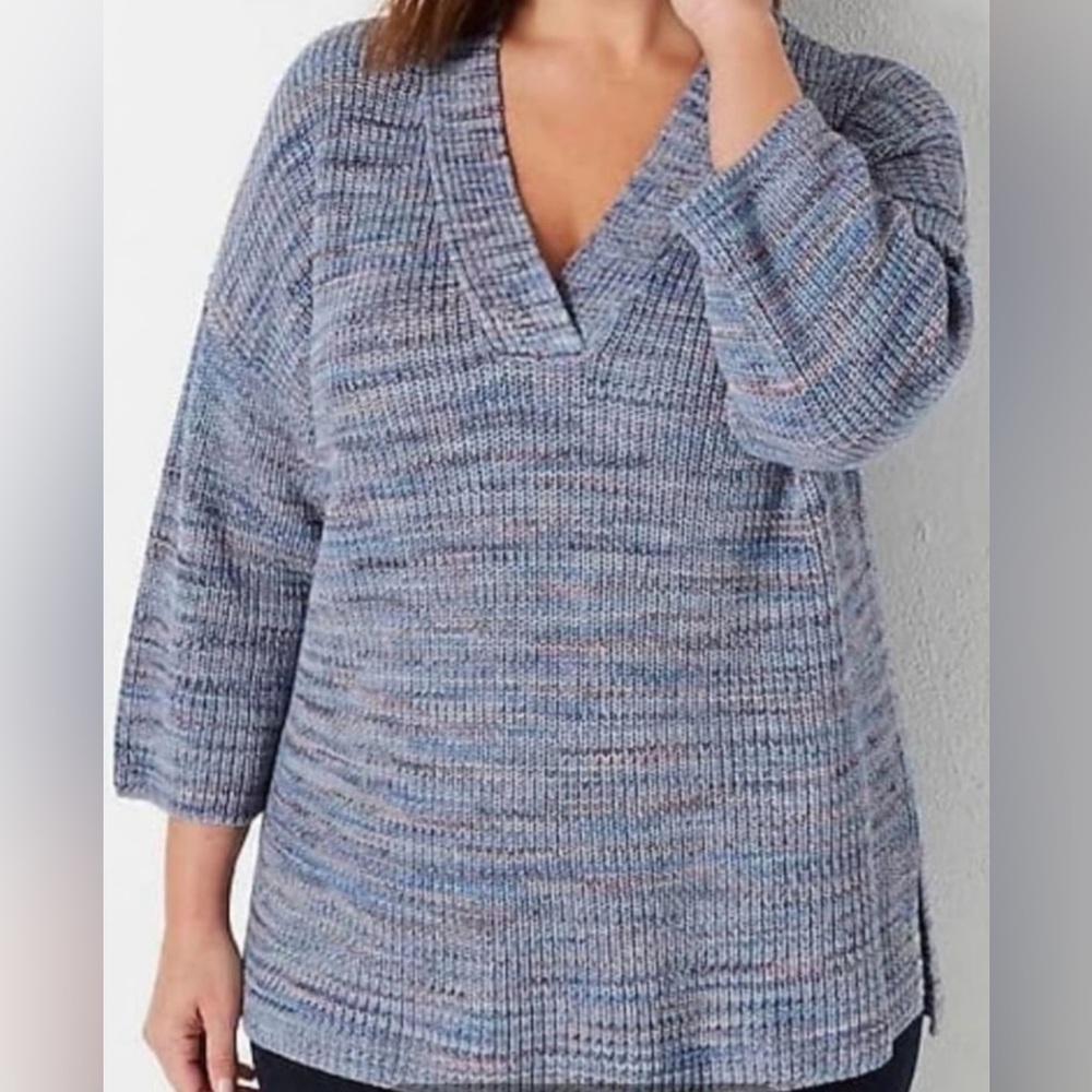 J. JILL 100% Cotton Blue‎ Oversized Sweater Top Pullover Lightweight Medium
